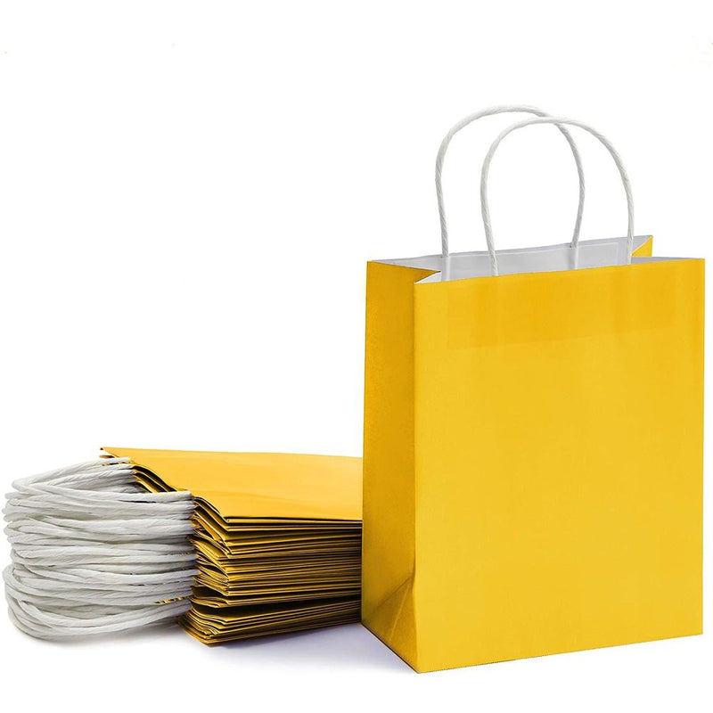 Medium Yellow Gift Bags with Handles for Birthday Party Favors (8 x 10 In, 25 Pack)