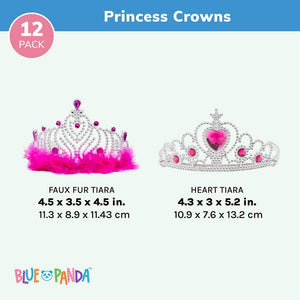12 Pack Princess Crowns for Little Girls, Kids Dress Up Tiaras for Birthday Party