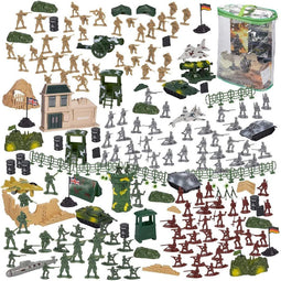 Military Figures Set for Kids, Toy Tanks, Planes, Flags, Accessories (300 Pieces)