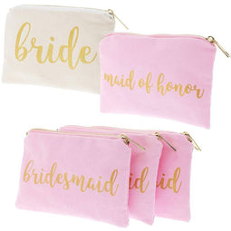Bridal Shower Makeup Bag - 5-Pack Cosmetic Pouches for Wedding Favors, Bachelorette Party Gifts, and Bridal Shower Accessories, 7 x 5 Inches