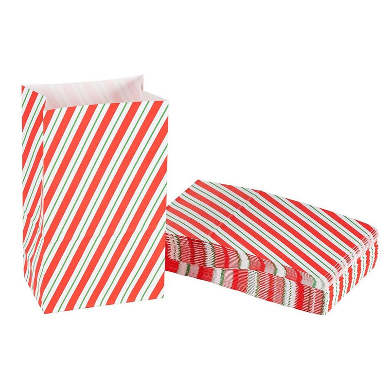 Small Striped Christmas Party Favor Gift Bags (5.2 x 8.7 x 3.3 In, 36 Pack)