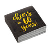 Gold Foil Cheers to 60 Years Black Cocktail Paper Napkins (5 x 5 In, 50 Pack)