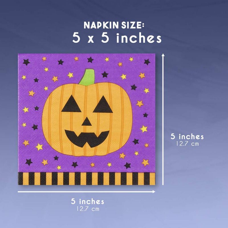 Halloween Paper Napkins, Pumpkin Design (5 x 5 Inches, 100 Pack)