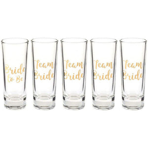 Party Favors Shot Glasses - Bachelorette Shot Glasses with Bride to Be and Team Bride Prints- Set of 5, 2 oz Each