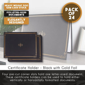 Certificate Holders - 24-Pack Diploma Cover, Document Cover for Letter-Sized Award Certificates, Black, Gold Foil, 11.2 x 8.7 Inches