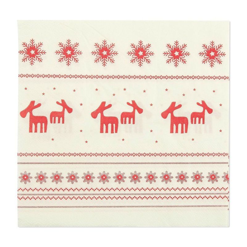 Reindeer Paper Napkins for Christmas Party (6.5 x 6.5 Inches, 100 Pack)
