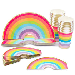 Rainbow Party Bundle, Includes Plates, Cups and Napkins (Serves 24 Guests)