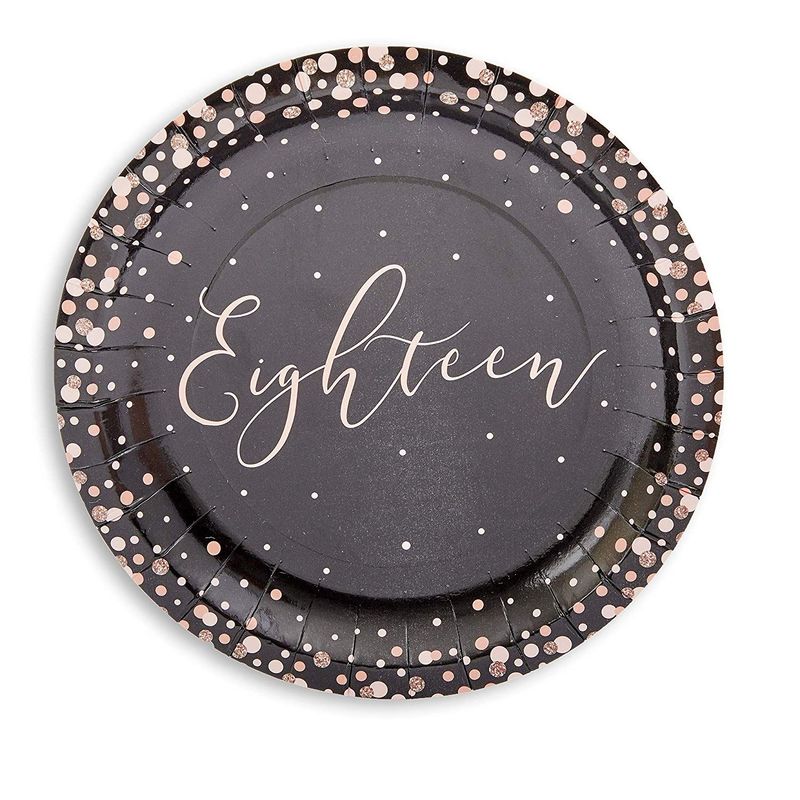 Eighteen Black Paper Plates for 18th Birthday Party (7 In, 80 Pack)