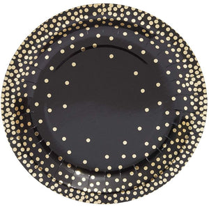 Black Paper Plates with Gold Foil Dots, Birthday Party Supplies (9 In, 48-Pack)