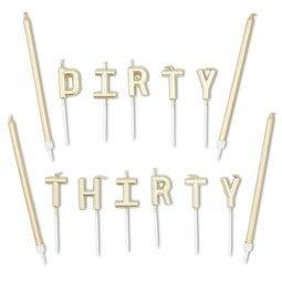 Dirty Thirty Cake Topper and Thin Candles in Holders (Gold, 35 Pieces)