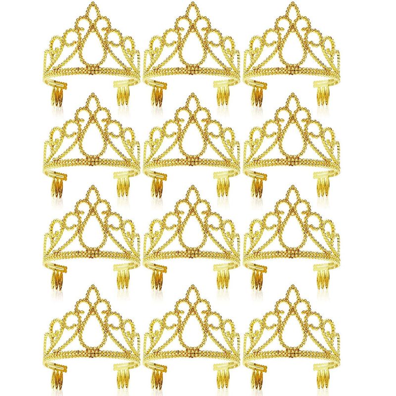 12 Pack Gold Tiara for Girls, Princess Dress Up Crown for Kids Costume Birthday Party Favors in Bulk