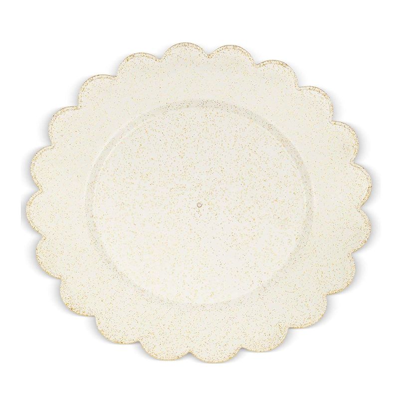 Blue Panda Plastic Plate 50 Pack - Gold Glitter Disposable Plates - 9 inches