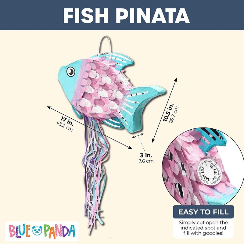 Fish Pinata, Blue, Pink, and Silver Foil, Ocean Party Decorations (17 x 10.5 Inches)