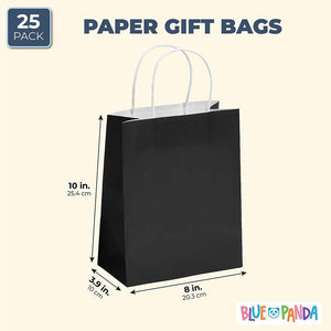 Paper Party Gift Bags with Handles (8 x 10 in, Medium Size, Black, 25-Pack)