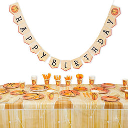Happy Birthday Basketball Party Pack, Dinnerware Set and Banner (Serves 24, 171 Pieces)