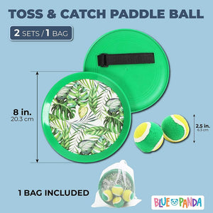 Toss and Catch Paddle Ball Set with Tropical Leaves (2 Sets, 1 Bag)