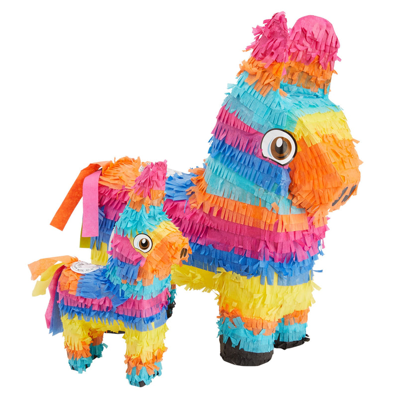 4-Piece Set Small and Mini Donkey Pinata with Stick and Blindfold for Birthday Party, Mexican Fiesta, Cinco de Mayo