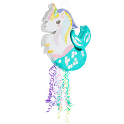 Unicorn Mermaid Pinata - Pull String Pinata for Girls Under the Sea Party Decorations, Rainbow Birthday (Small, 16.5x13x3 In)