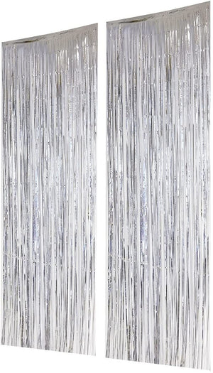 Blue Panda Silver Foil Fringe Curtains - Metallic Tinsel Backdrop for Party Decorations (3 x 8 ft, 2 Pack)