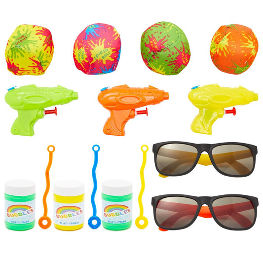 Beach & Swiming Pool Toys for Kids, Water Guns, Bubbles, Sunglasses, Balls (48 Pack)