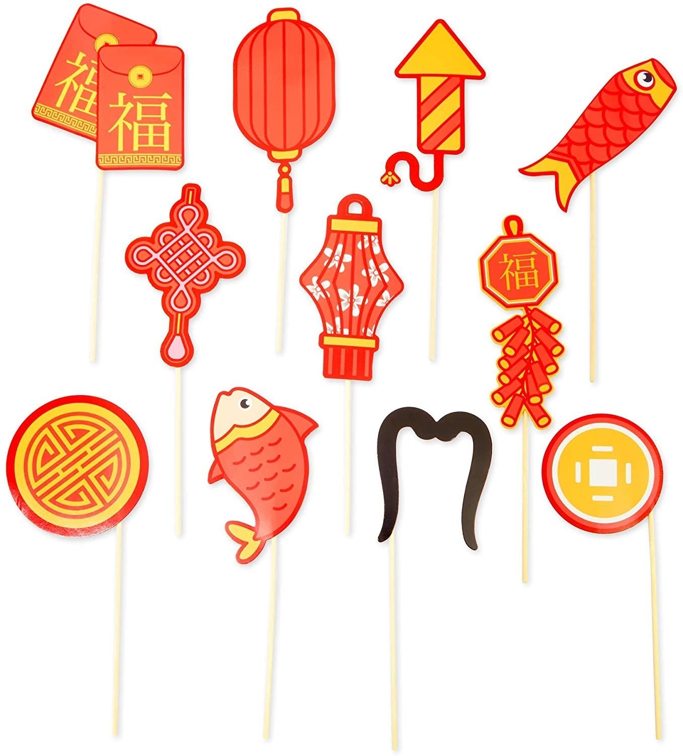 Chinese New Year Photo Booth Props, Fun Party Supplies (30 Pieces)