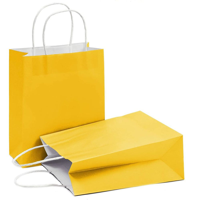 Medium Yellow Gift Bags with Handles for Birthday Party Favors (8 x 10 In, 25 Pack)