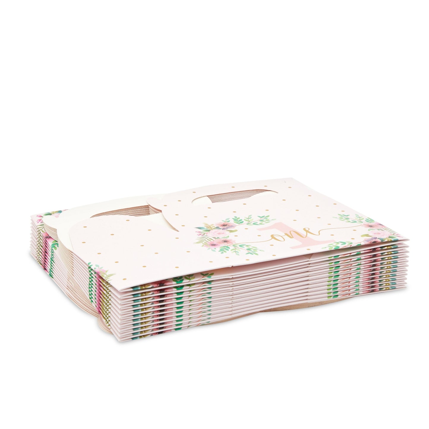 24 Pack Pink Floral Gift Boxes for 1st Birthday Party Favors - Goodie Gable Box for Kids (6.2 x 3.6 x 3.3 in)