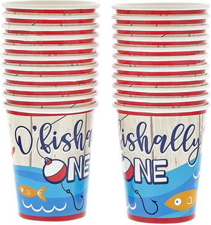 123 Piece O'fishally One Decorations for 1st Birthday Party Supplies, Dinnerware, Decor, Table Cover (Serves 24)