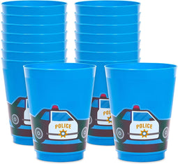 16 Pack Plastic Police Cups for Kids, Car Party Favors for Birthday Party Supplies (16 oz)