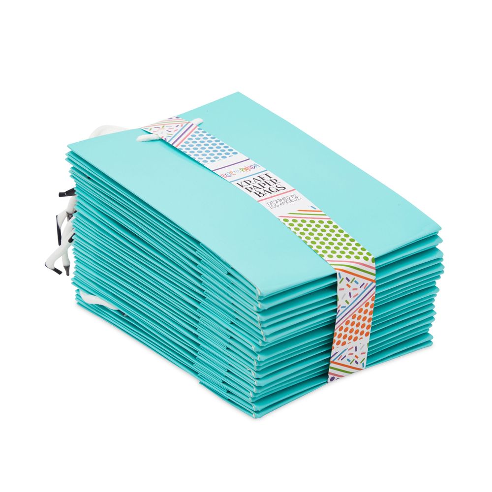24 Pack Medium Size Teal Blue Paper Gift Bags With Handles And Blue Tissue  Paper For Birthday Wedding Baby Shower Party Favors (7''x10''x4'', Teal)