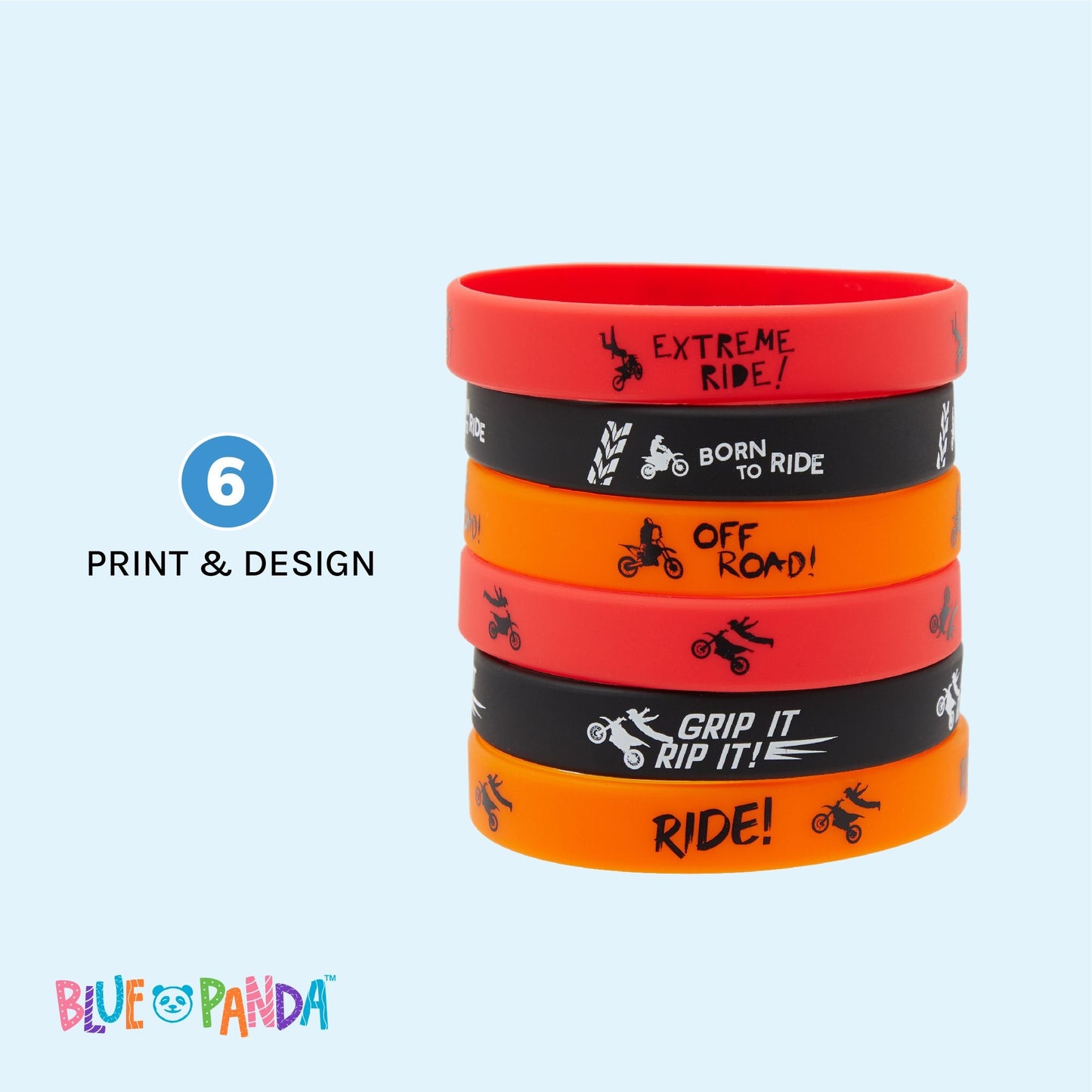 48 Pack Dirt Bike Rubber Bracelets for Kids Birthday Party Favors Supplies, Motorcycle Silicone Wristbands, 3 Colors