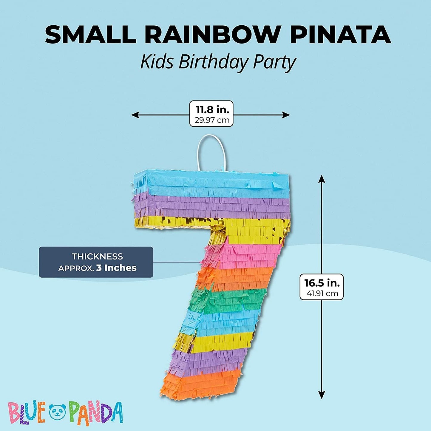 Rainbow Number 7 Pinata for 7th Birthday Party Decorations, Fiesta , Cinco de Mayo Celebration (Small, 12 x 16.75 x 3 Inches)