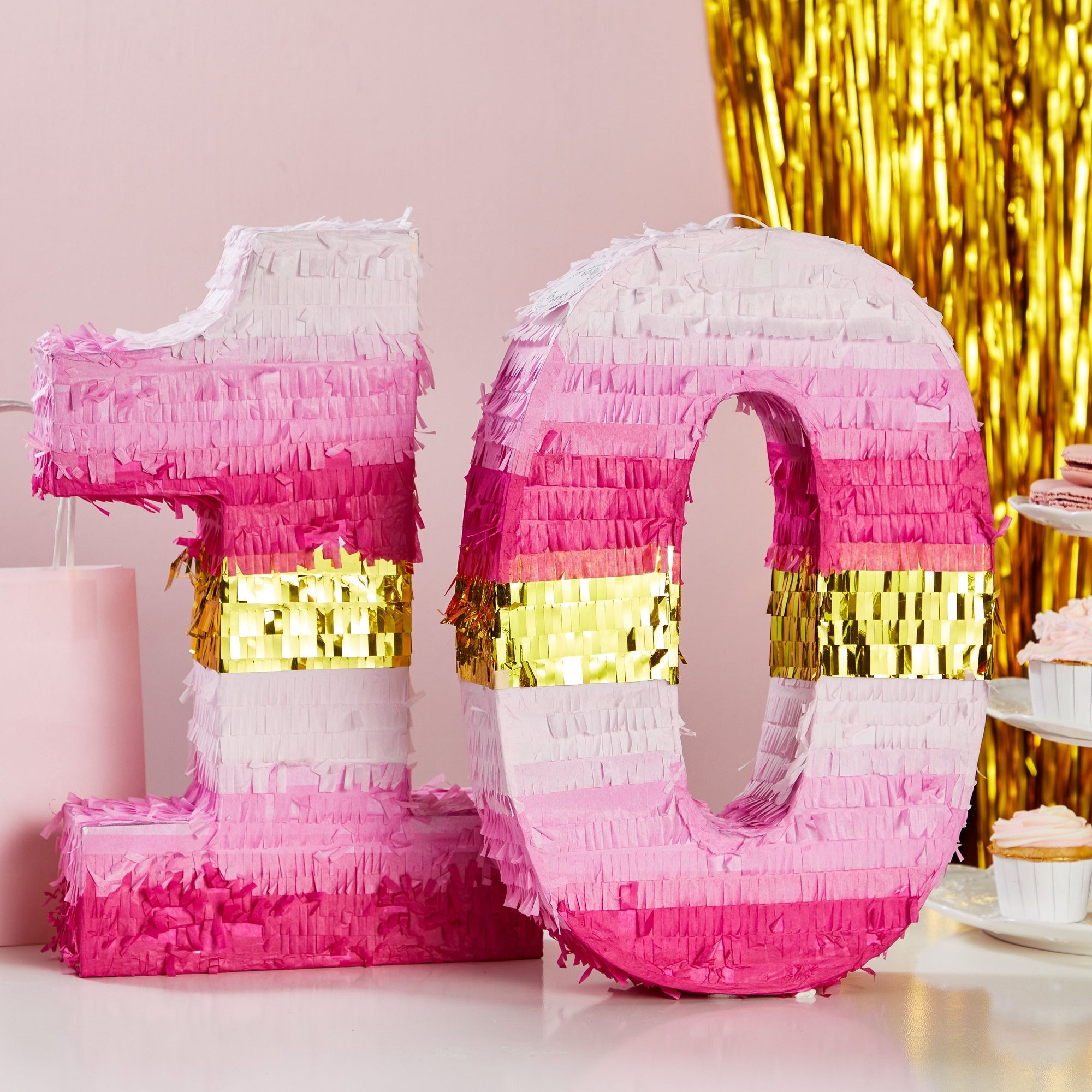 Number 1 Pinata, Pink and Gold for Girls 1st Birthday Party Decorations,  Small, 16.5x11x3 in 