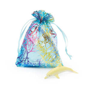 Small Blue Coral Organza Drawstring Party Favor Gift Bags for Jewelry (3.5 x 4.7 In, 120 Pack)