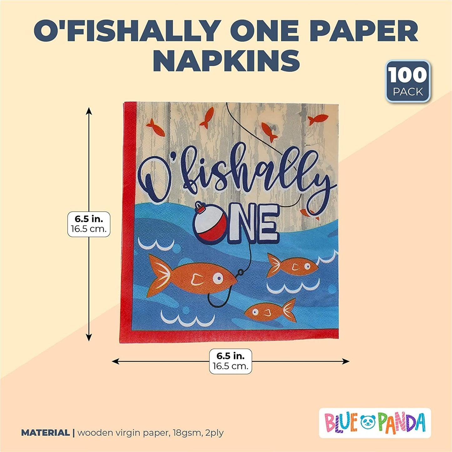 O'fishally One Paper Napkins for Kids 1st Birthday Party (6.5 In, 100 Pack)