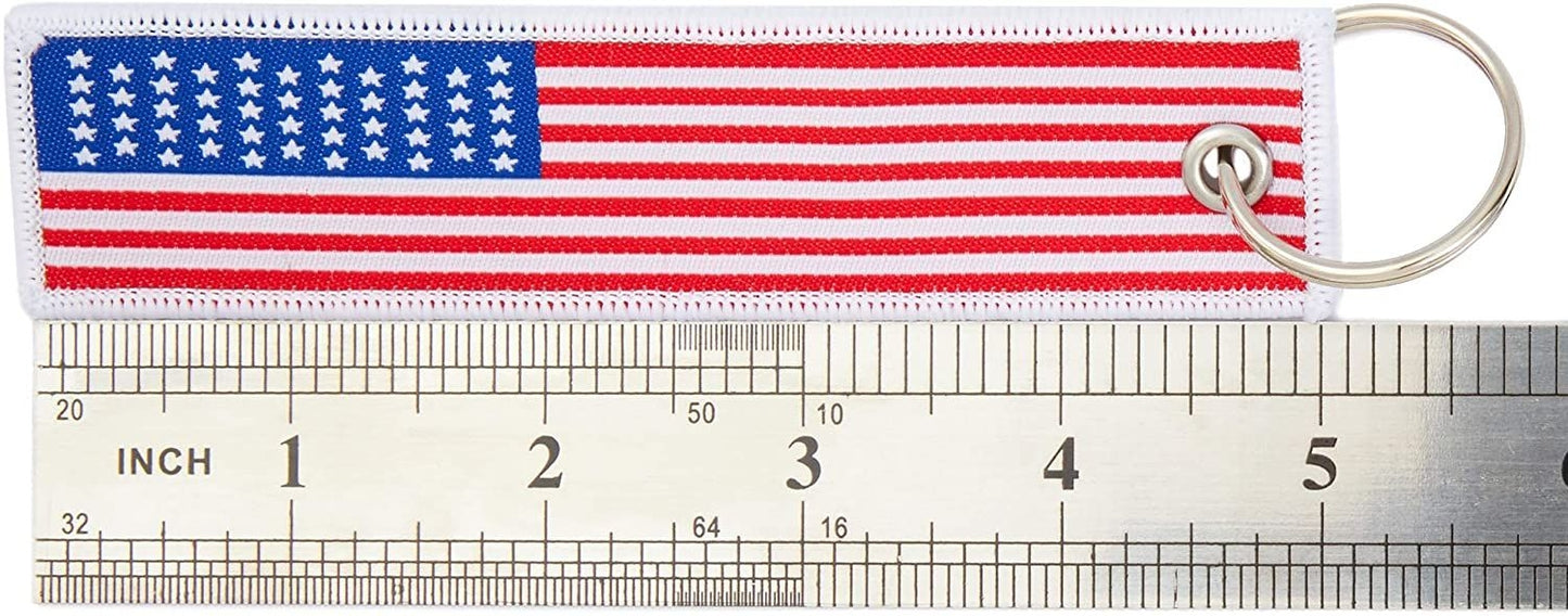 8 Pack Embroidered American Flag Keychain Tags for Women Men Kids US Patriotic Gifts, 5.1 x 1.2 in