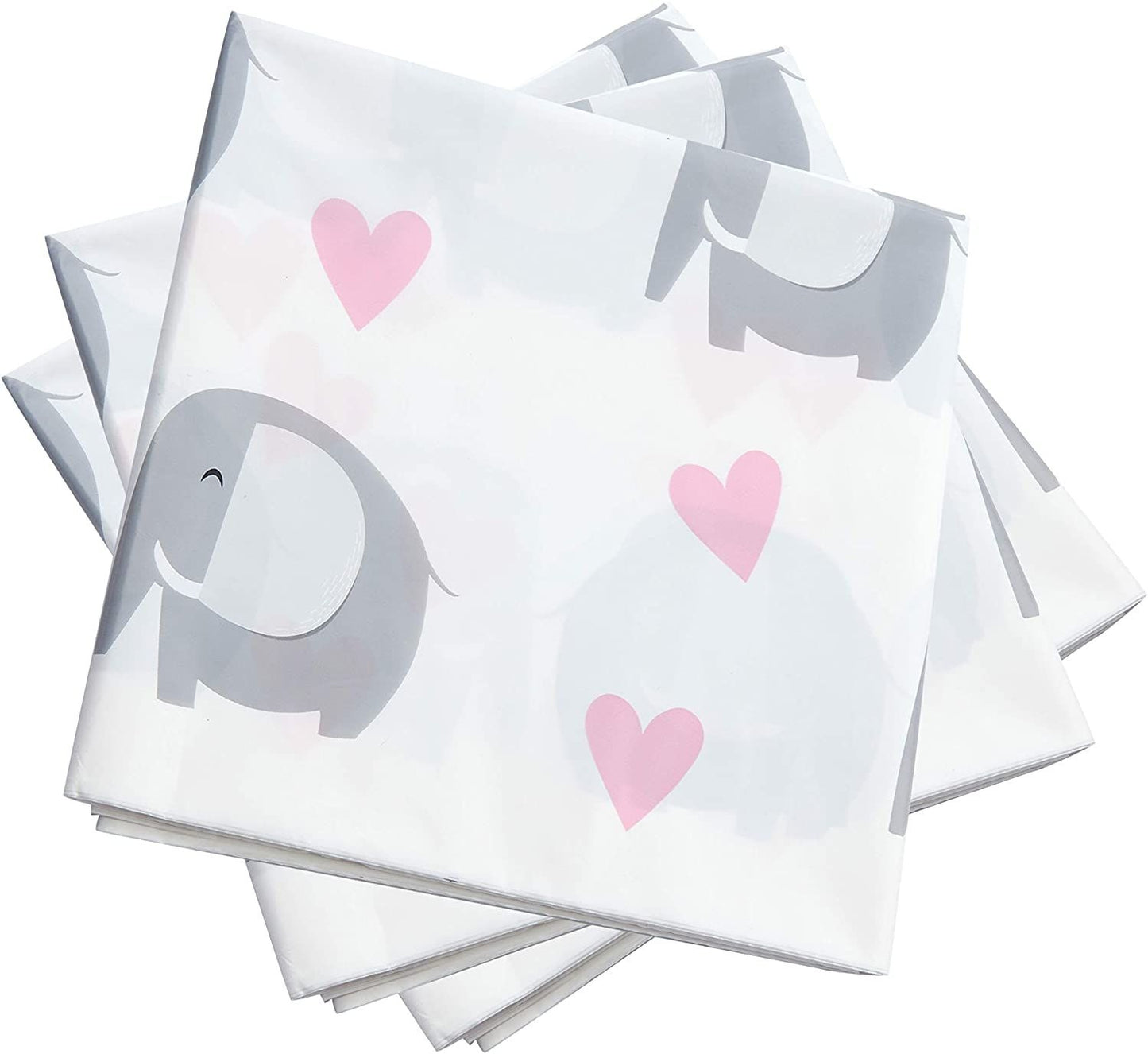 Elephant Tablecloths for Baby Shower Decor, Pink Hearts (54 x 108 in, 3 Pack)