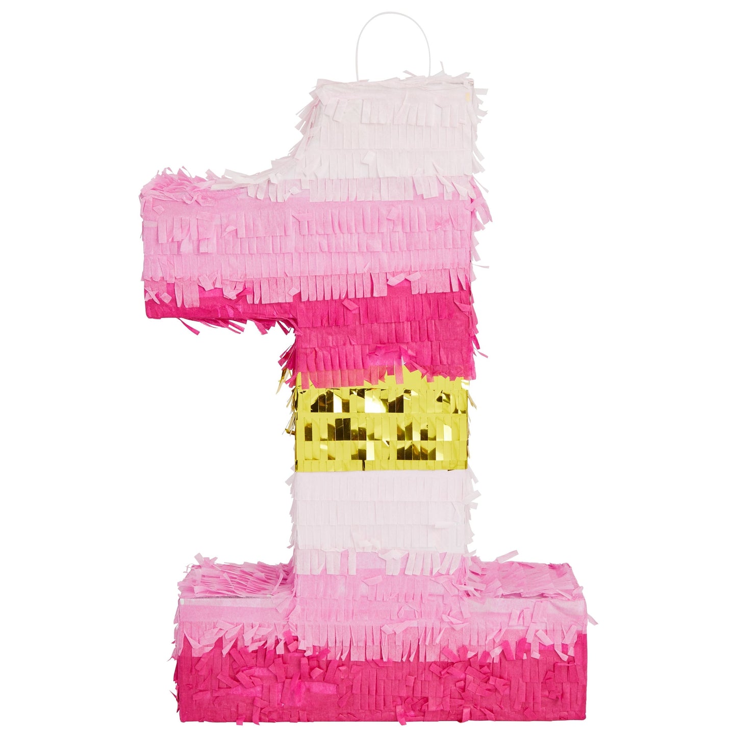 Number 1 Pinata, Pink and Gold for Girls 1st Birthday Party Decorations, Small, 16.5x11x3 in