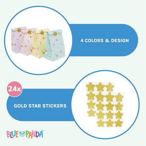 Rainbow Birthday Party Favor Gift Bags with Gold Foil Stickers (8.5 In, 24 Pack)
