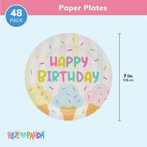 Ice Cream Party Decorations, Happy Birthday Paper Plates (7 In, 48 Pack)