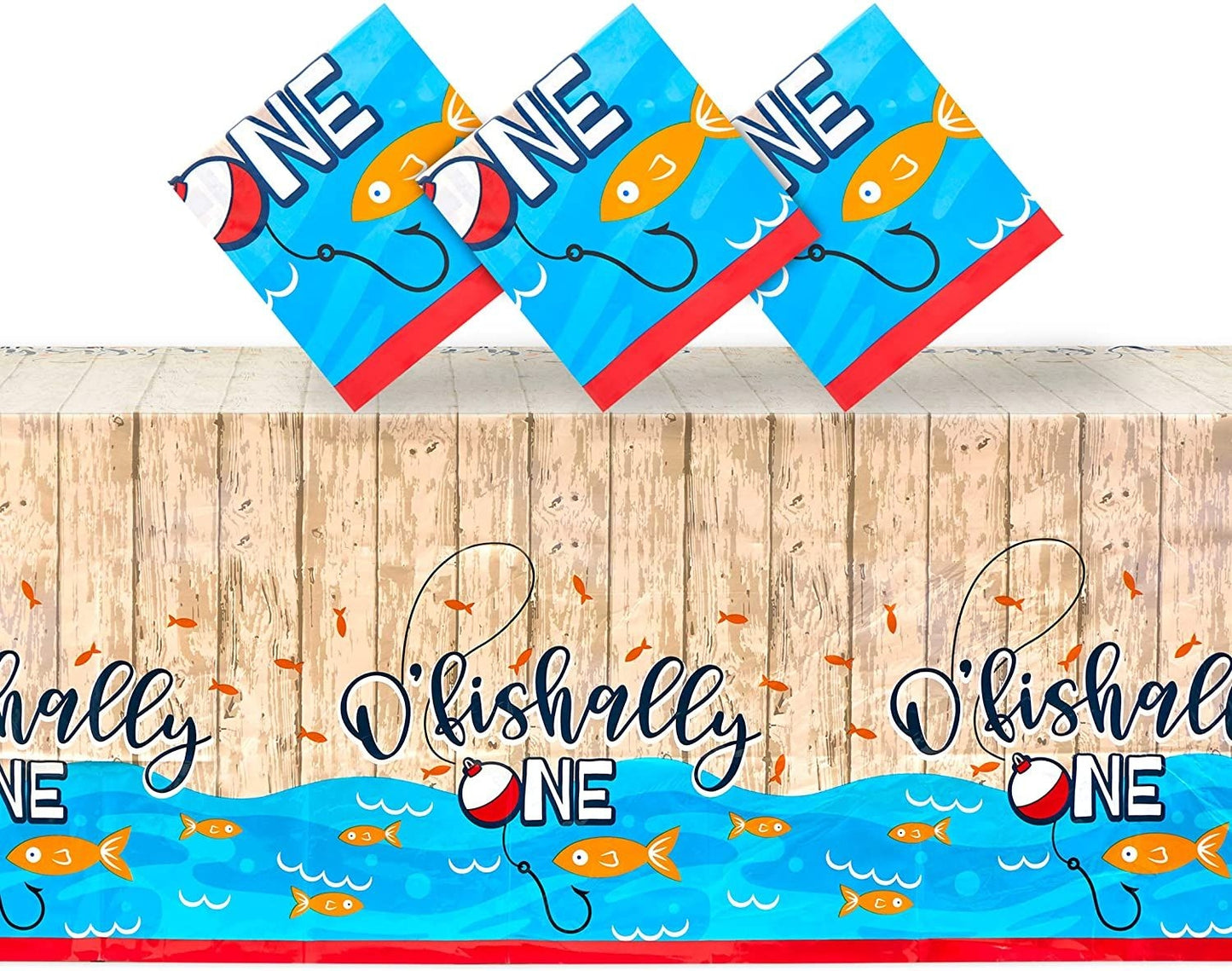 O'fishally One Tablecloth for 1st Birthday Party, Table Cover (54 x 108 in, 3 Pack)