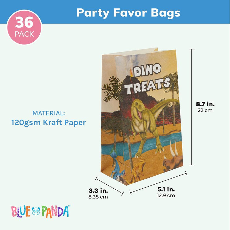 Dinosaur Paper Party Favor Bags for Kids Birthday, Dino Treats (36 Pack)