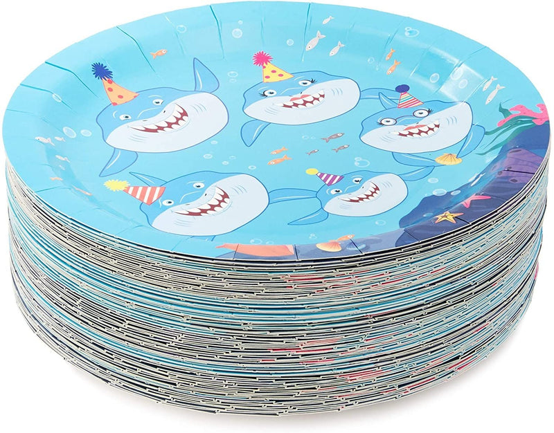 Blue Panda Shark Party Happy Birthday Paper Plates (9 in, 80 Pack)