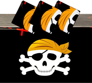 Skull Plastic Tablecloths for Pirate Birthday Party (54 x 108 In, 3 Pack)