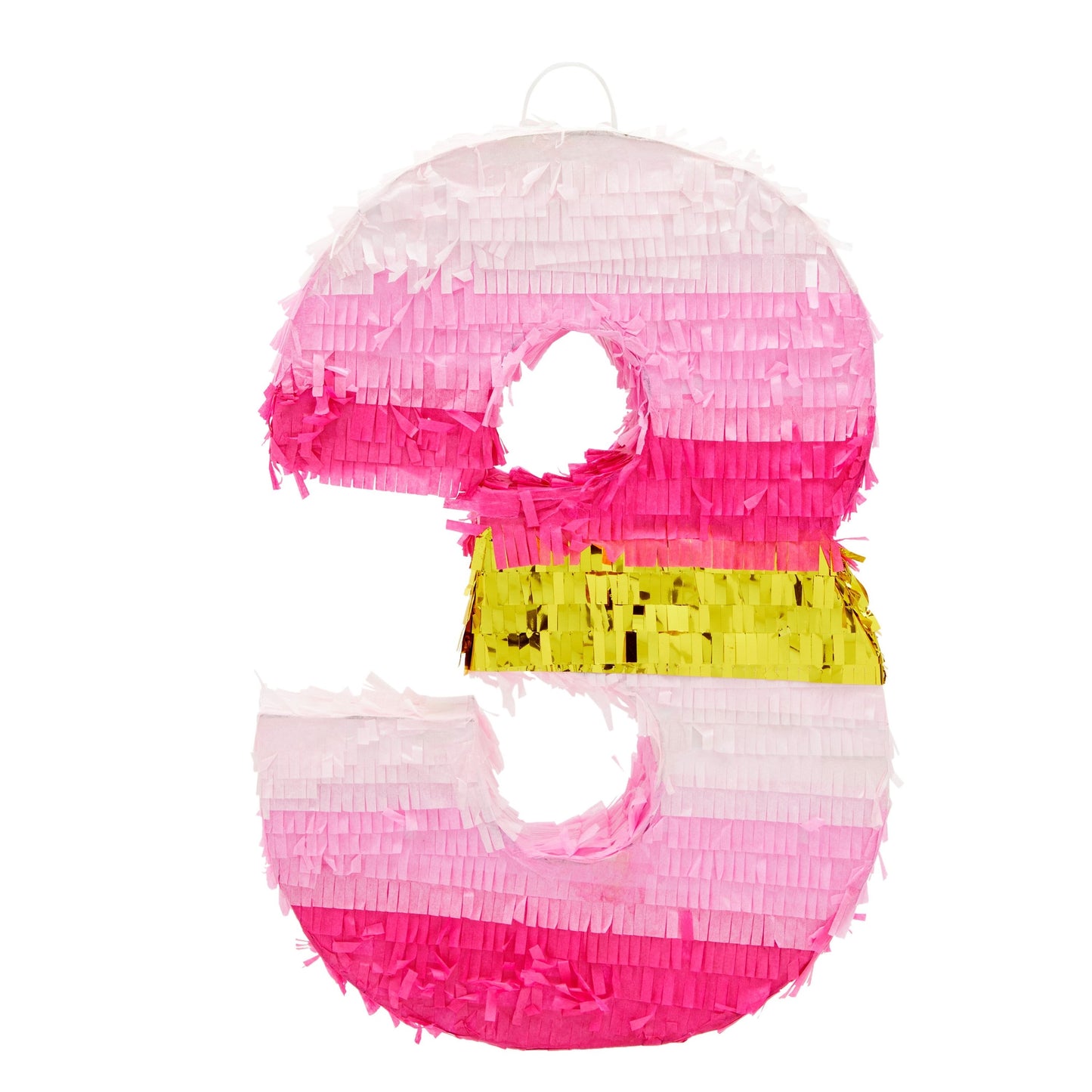 Small Number 3 Pinata for Girls 3rd Birthday Party Decorations, Pink and Gold Foil (16.5 x 11 In)