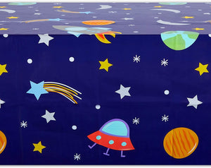 Blue Plastic Tablecloth for Outer Space Birthday Party (54 x 108 in, 3 Pack)