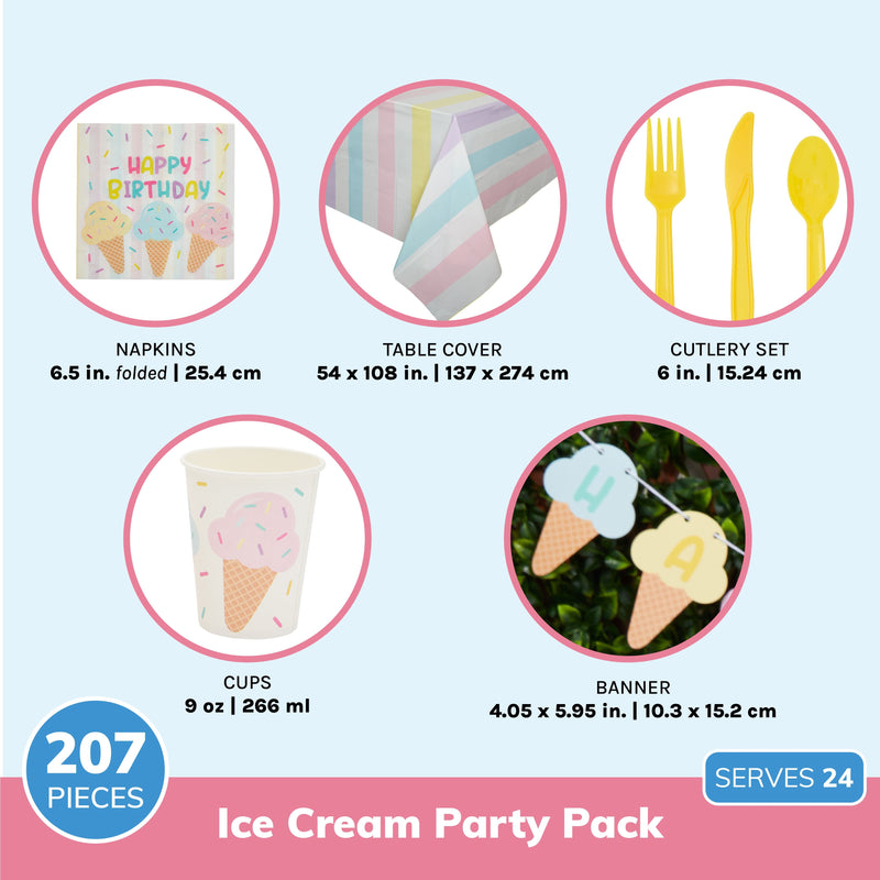 Ice Cream Birthday Party Decorations, Dinnerware, Party Favor Bags (207 Pieces)