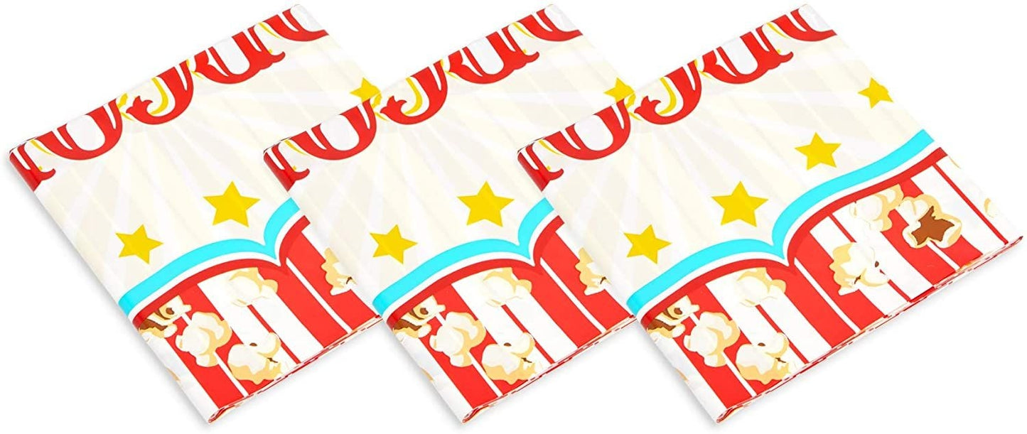 Popcorn Tablecloths for Movie Night, Carnival Party Supplies (54 x 108 In, 3 Pack)