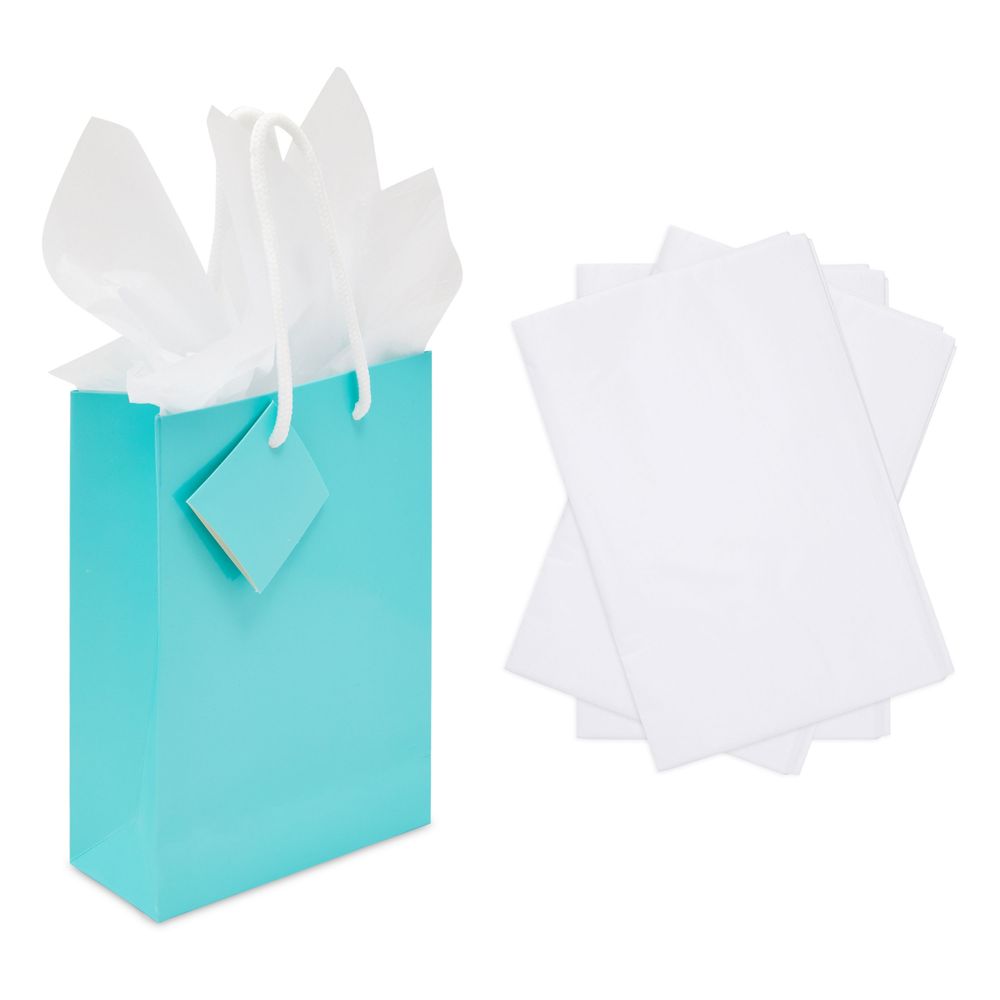 24 Pack Medium Size Teal Blue Paper Gift Bags With Handles And