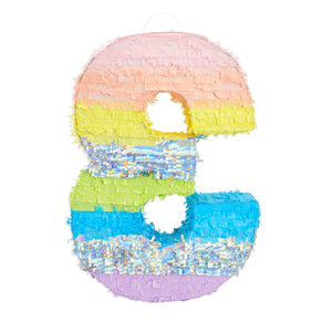 Large Number 3 Pinata for Girl's 3rd Birthday Party Decorations, Rainbow Pastel (21 x 14.5 x 4 In)